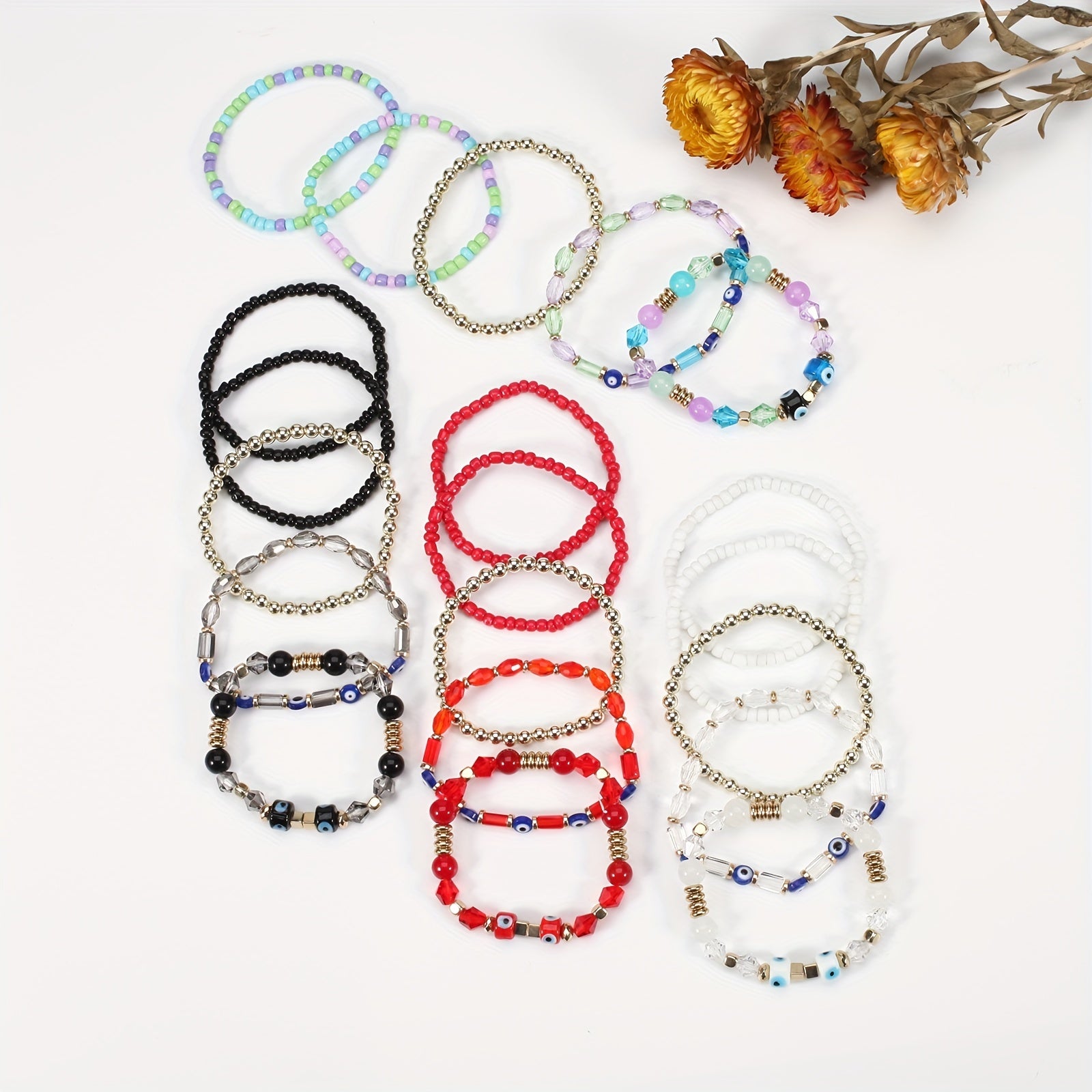 Boho Beaded Bracelet Set Stackable Hand Jewelry Women