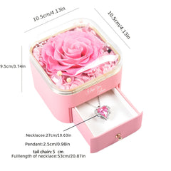 Preserved Rose Ocean Heart Necklace Box Acrylic Eternal Flower Gift