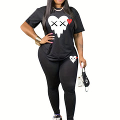 Women's Plus Heart Print Top & Pants Set