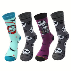 4 Pairs Skull Print Socks Halloween Mid Tube Stockings