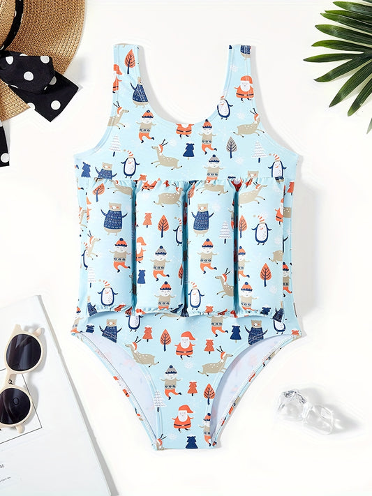 Girls Santa Print Inflatable Tankini Swimsuit