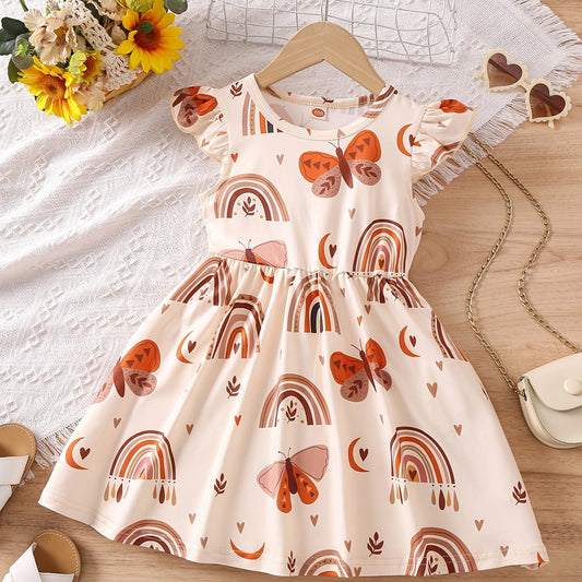 Toddler Girls Ruffle Trim Rainbow Butterfly Graphic Princess Dress