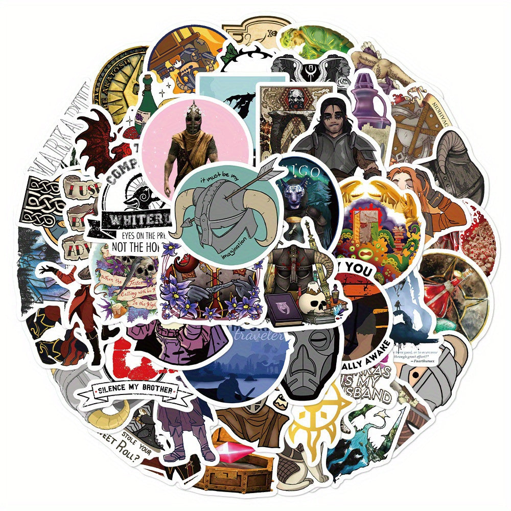 50pcs Skyrim Inspired Character Vinyl Stickers for DIY Projects