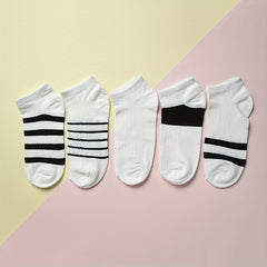 5 Pairs Striped Ankle Socks Soft & Lightweight Women's Stockings
