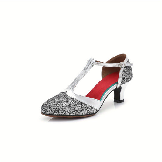 Women's Latin Dance Shoes with Closed Toe Buckle & Kitten Heels