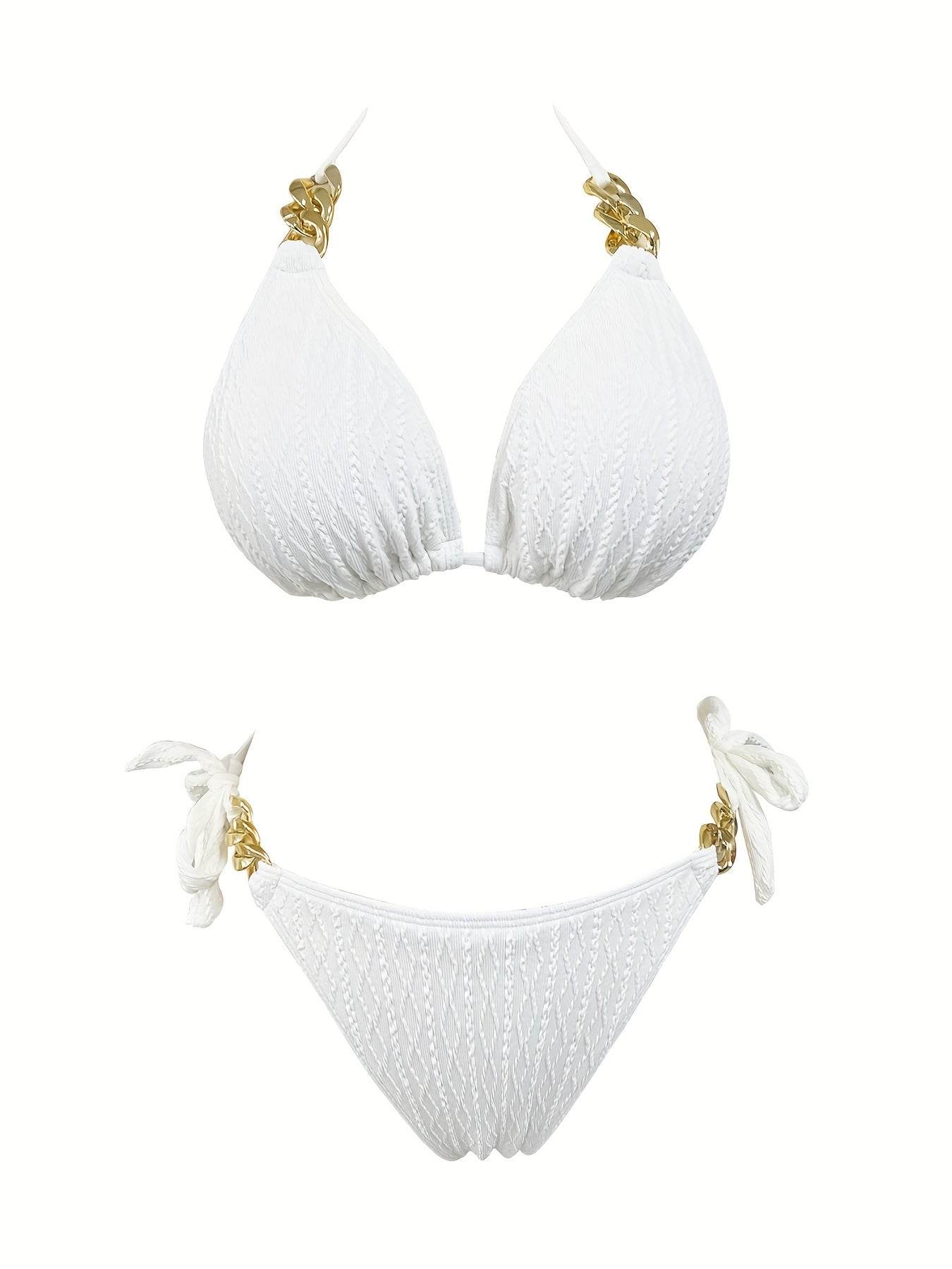  Chain Linked Halter Bra & Panty Swimsuit Set