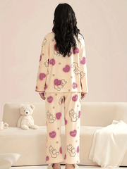 Bear Print Pajama Set Long Sleeve Top & Pants