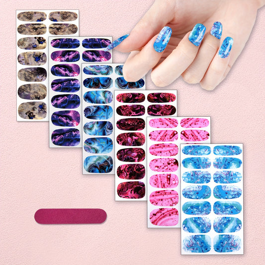6 Sheets Marble Nail Stickers Full Wrap Self Adhesive Gel Decals