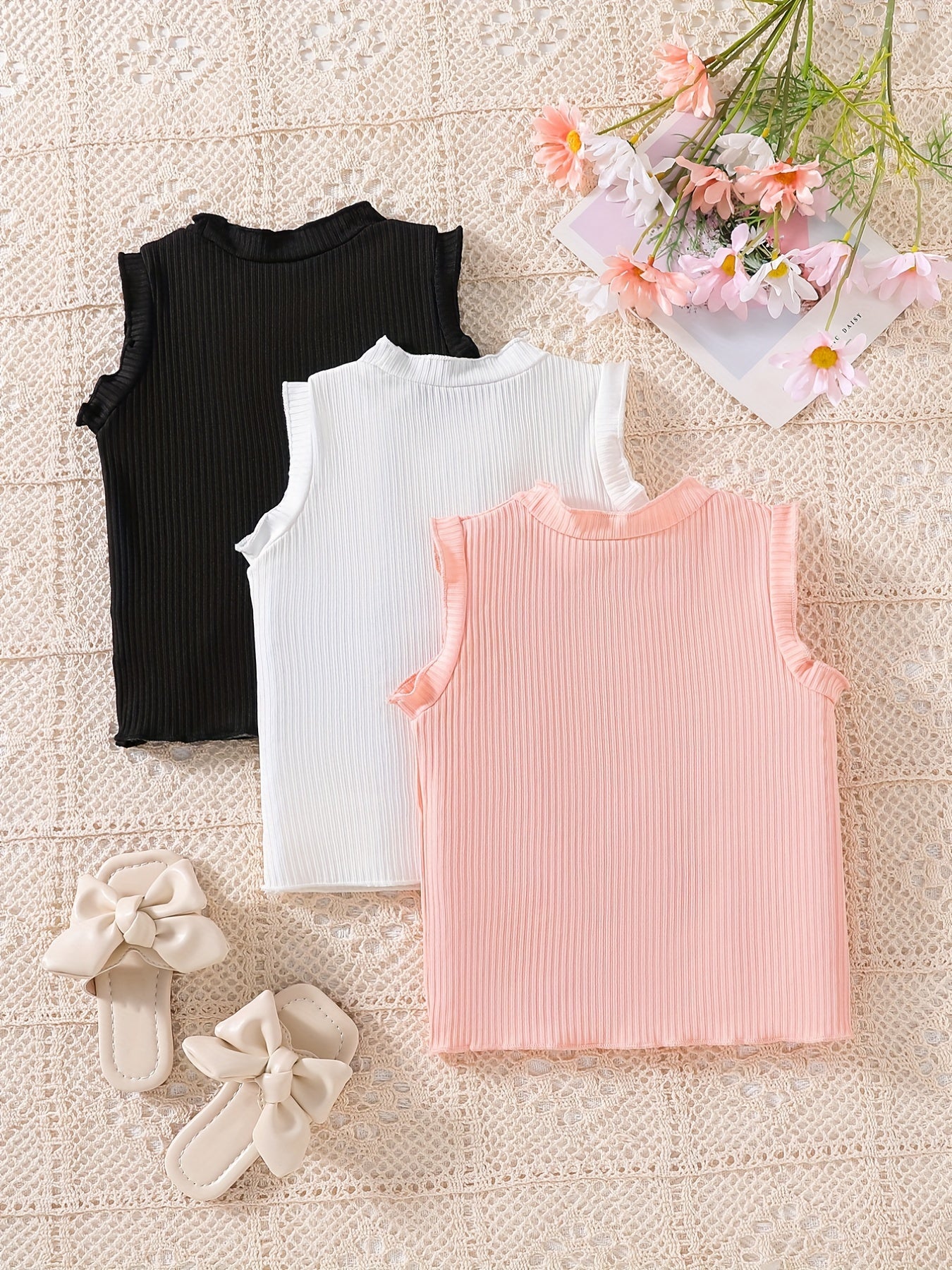 3pcs Toddler Girl's Vest Sleeveless T Shirt