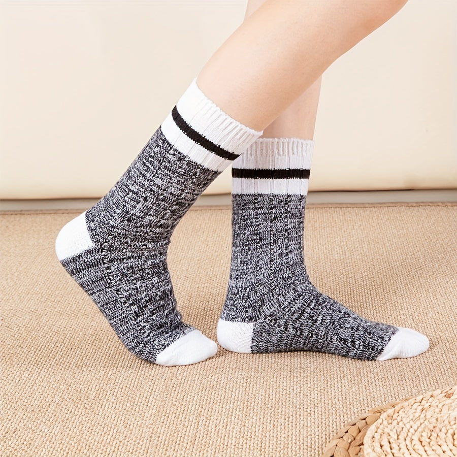Warm Striped Crew Socks for Women