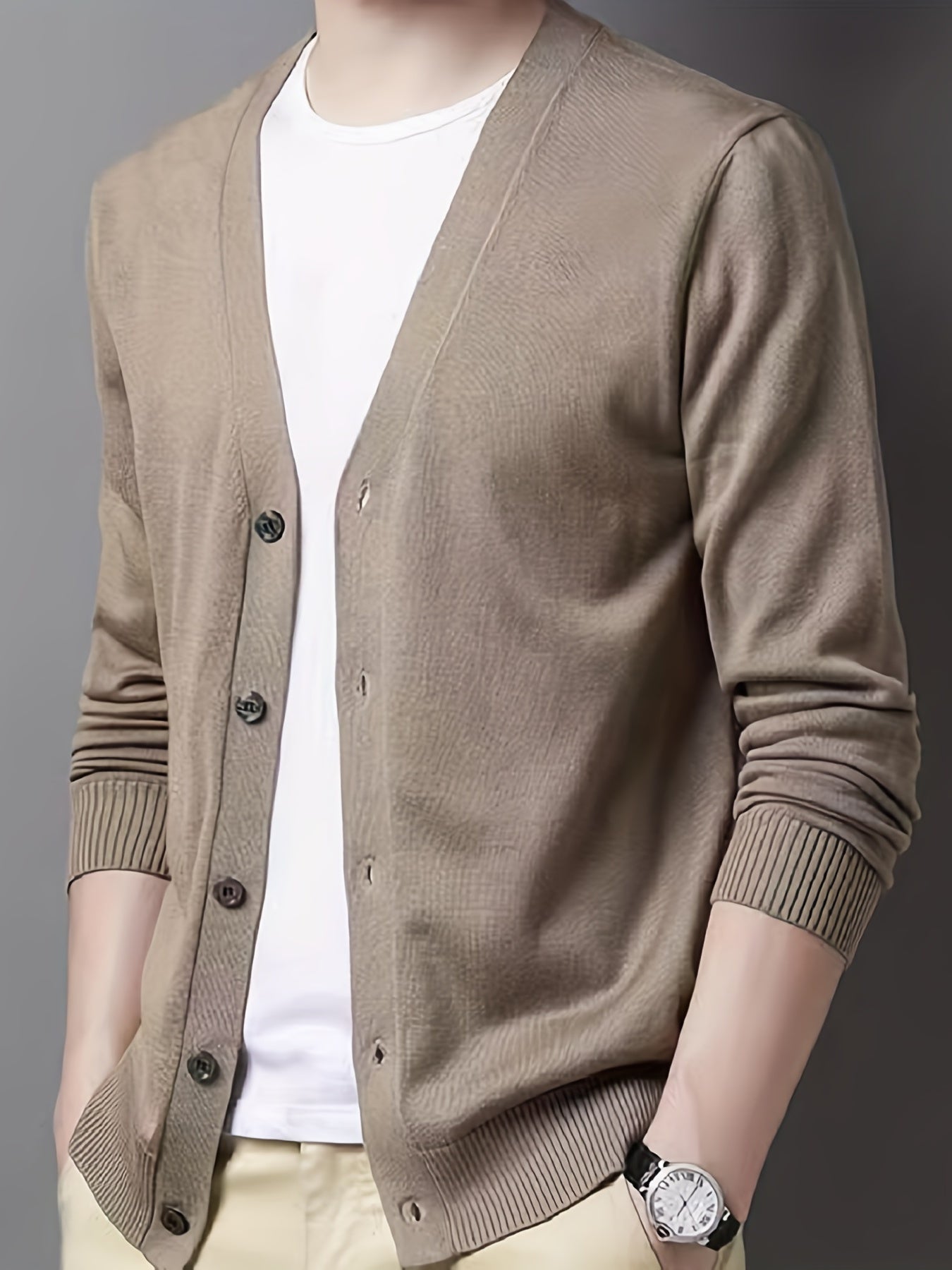 Men's V-Neck Casual Cardigan Sweater for Spring Autumn