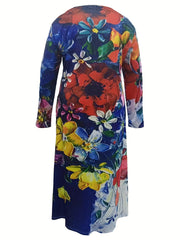 Floral Print Long Sleeve Notched Neck Maxi Dress