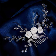 MIALLO Bridal Hair Comb with Crystals & Floral Hairpin