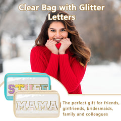 Chenille Letter Clear Makeup Bag Waterproof Glitter Cosmetic Pouch with Zipper