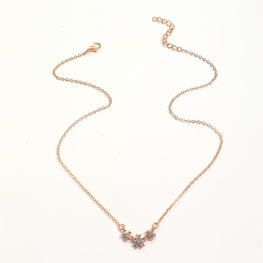 Small Flower Inlaid Rhinestones Necklace for Girls Women