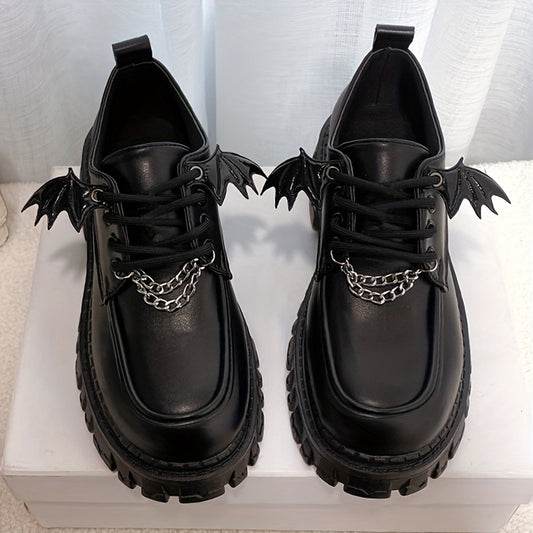 Women's Gothic Platform Loafers Bat Wings Chunky Shoes