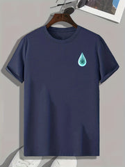 Water Drop Print Men's Comfy T shirt Active Slightly Stretch Breathable Tee