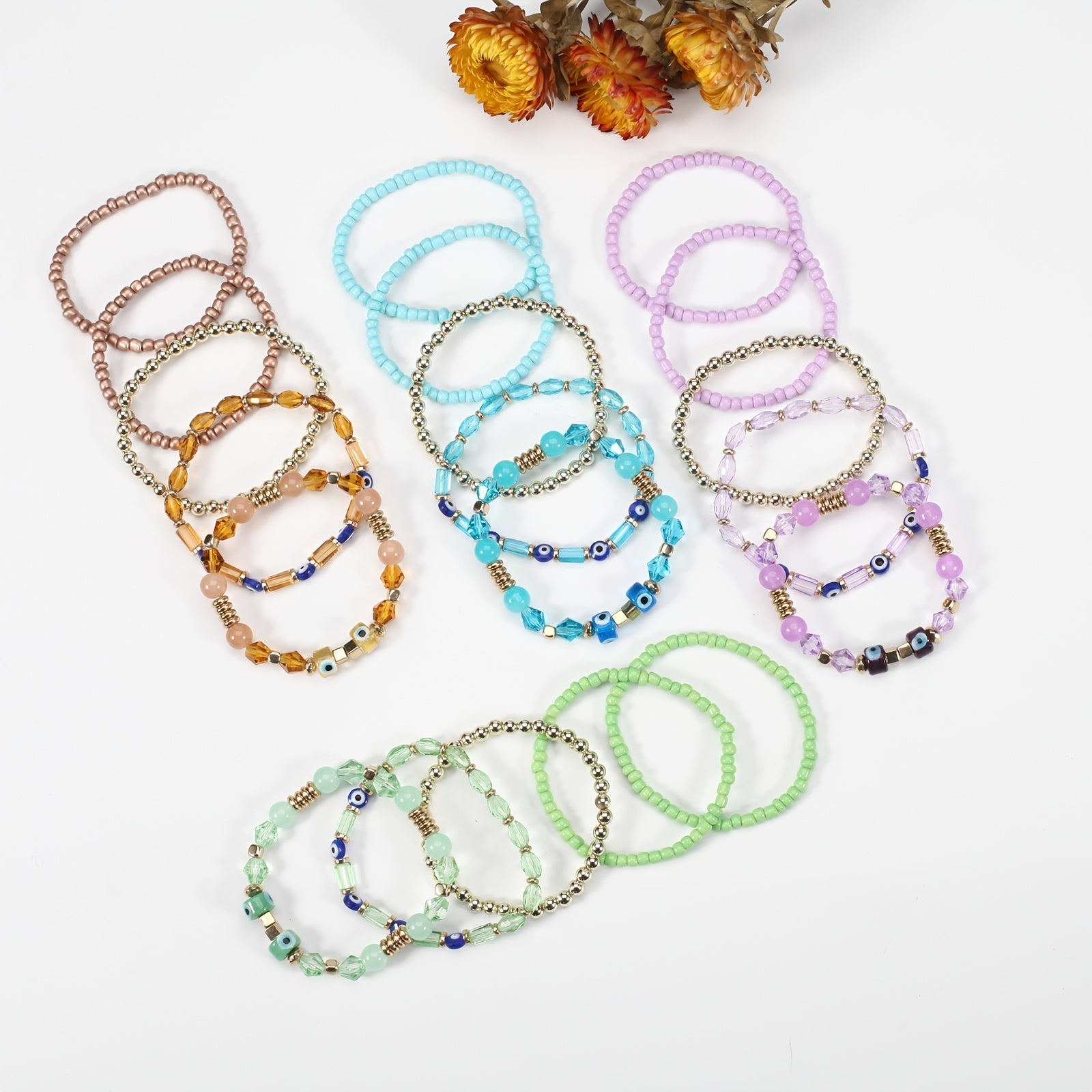 Boho Beaded Bracelet Set Stackable Hand Jewelry Women