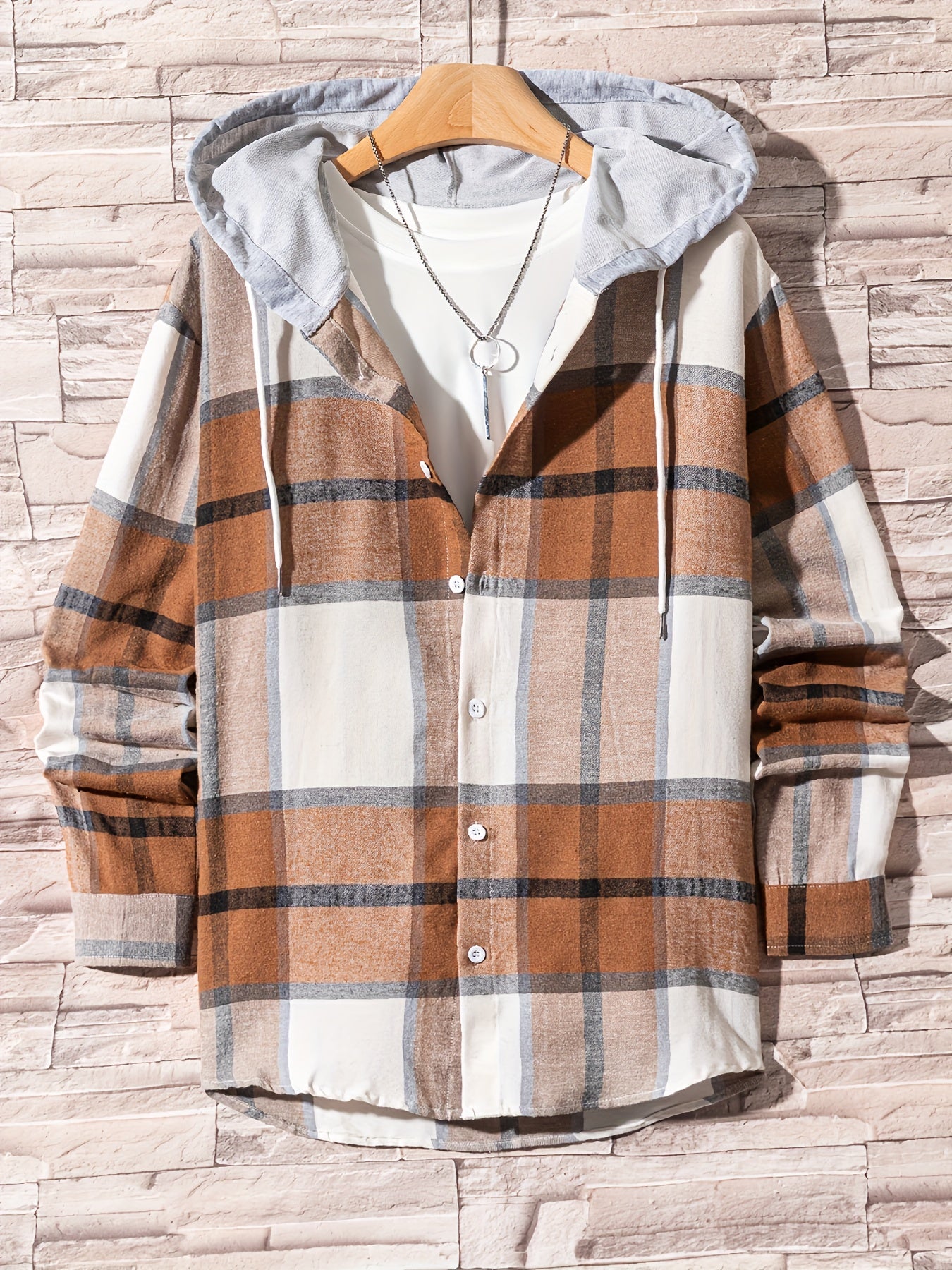 Men's Retro Plaid Shirt Jacket Hooded