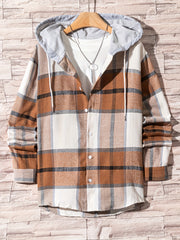 Men's Retro Plaid Shirt Jacket Hooded