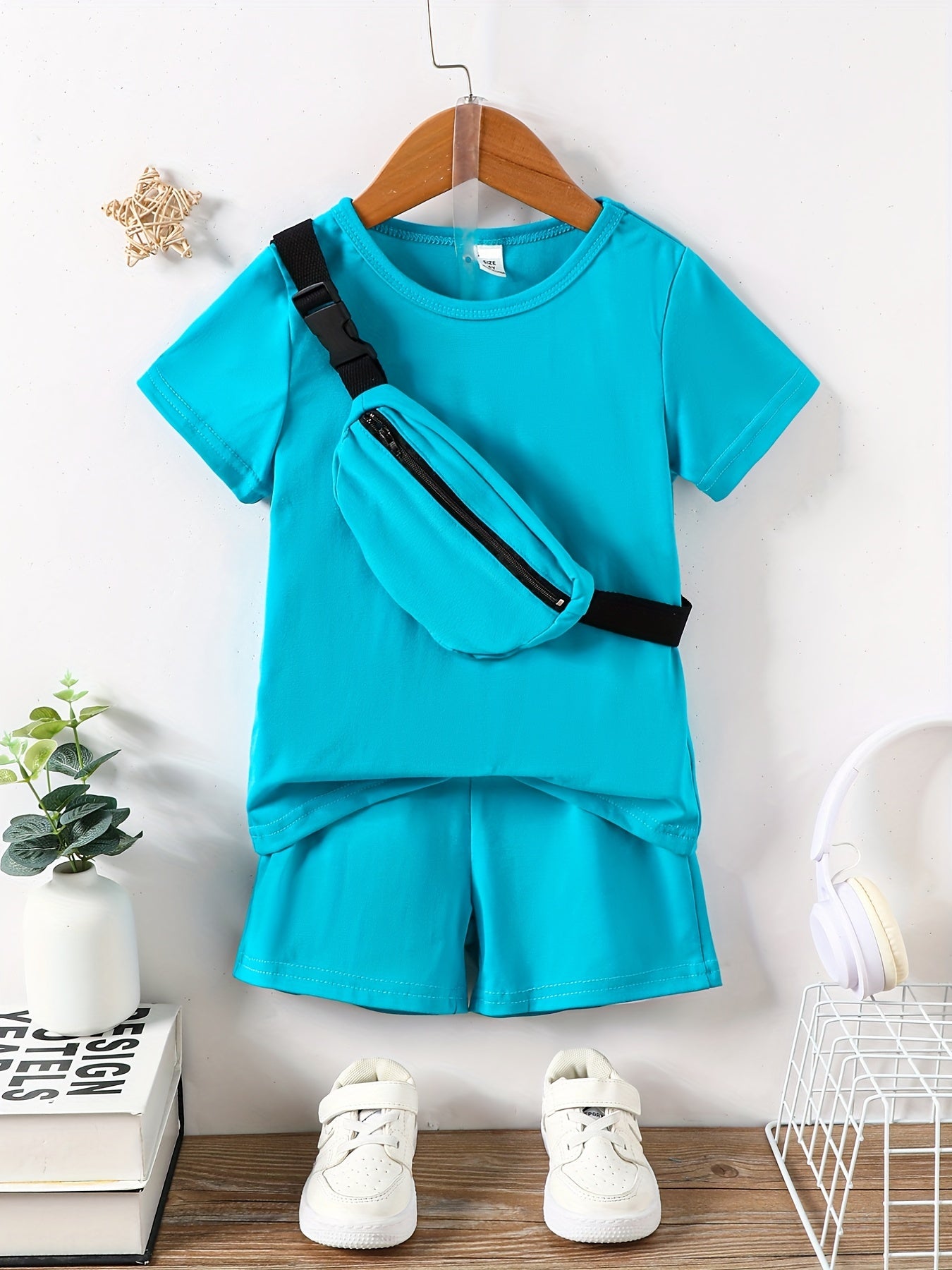 Boys Casual T shirt & Shorts Set with Crossbody Bag - Summer Holiday Party