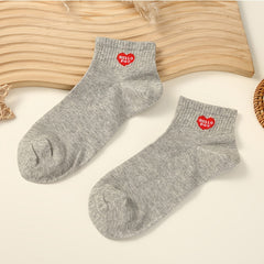 5 Pairs Heart Print Socks Women's Short Stockings