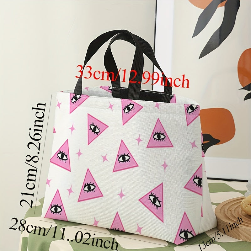 Pink Eyes Printed Lunch Bag Waterproof Insulated Portable Cooler Bag