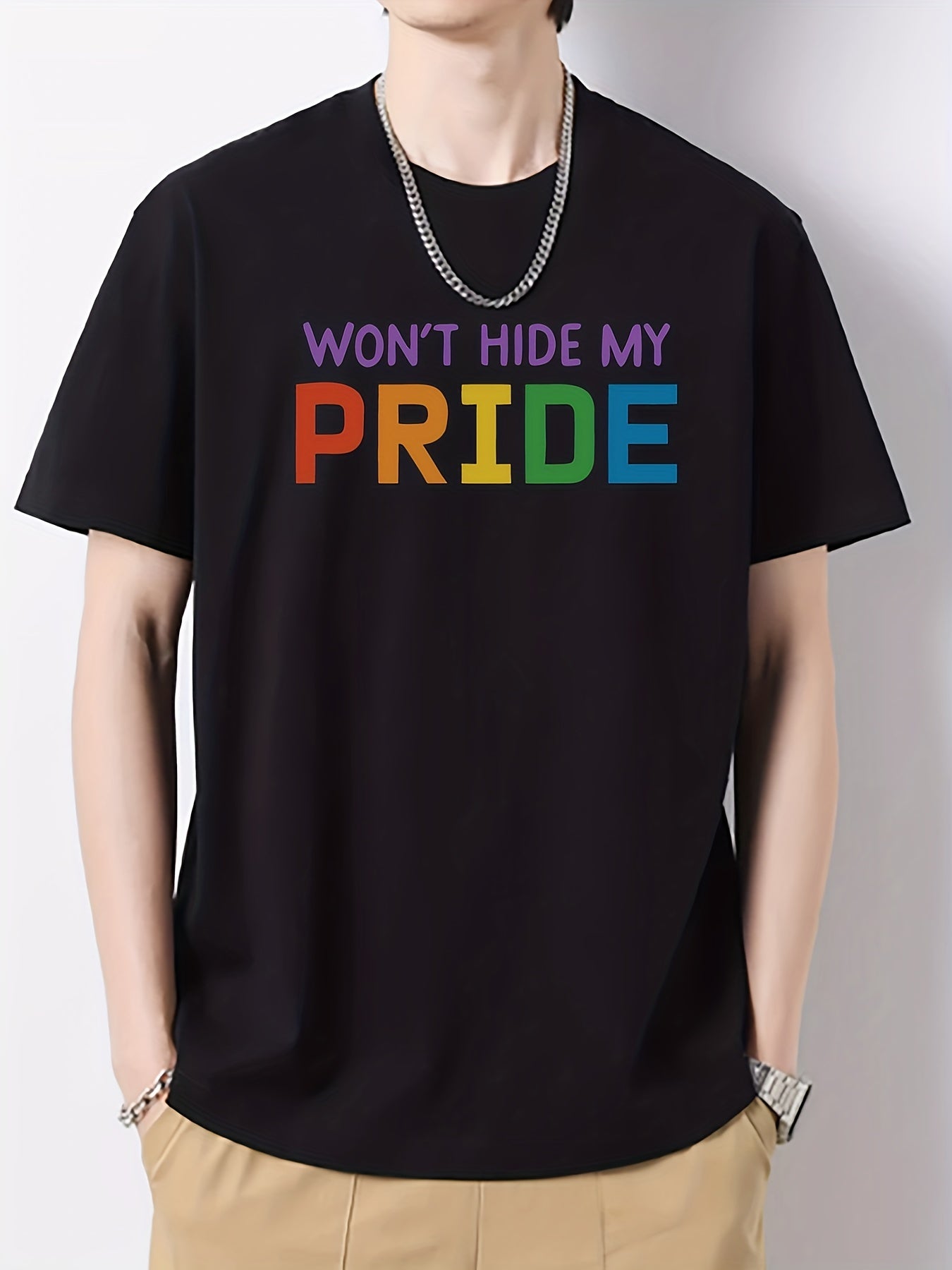 Colorful Letter Pattern Men's Graphic Cotton T-shirt