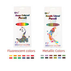 12 Colors High Quality Water Soluble Metal Fluorescent Drawing Pencils