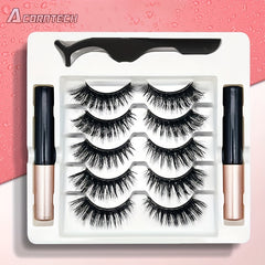 5 Pairs Magnetic False Eyelashes Set Liquid Eyeliner And Tweezers