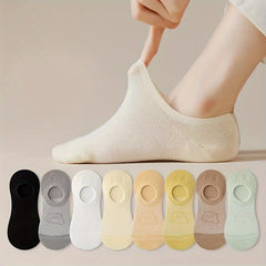 8 Pairs Cartoon Bear Print Socks Soft & Lightweight Low Cut Ankle Socks