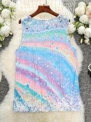 Casual Tank Top Women's Plus Painting Print Contrast Lace Trim V Neck