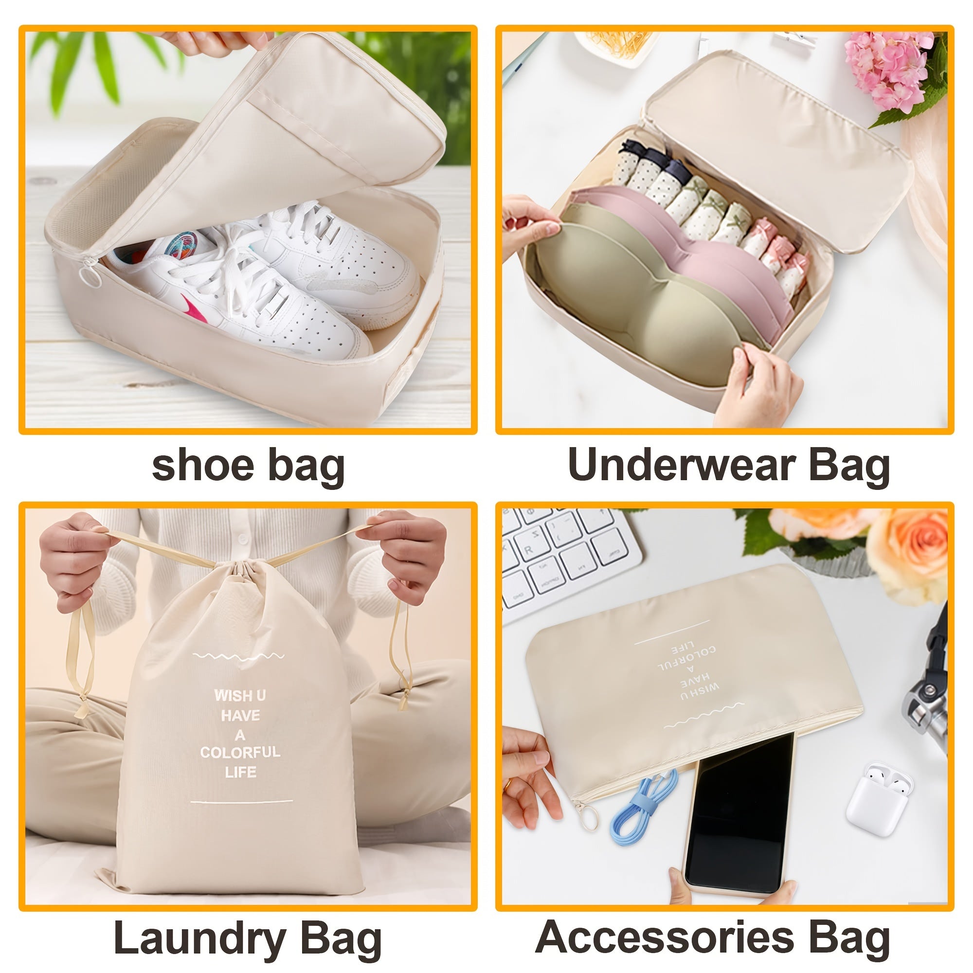 8pcs Suitcase Travel Packing Organizers Laundry Compression Shoe Clothing