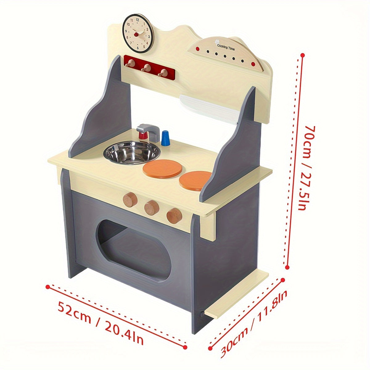 Wooden Play Kitchen Set with Clock Sink & Stovetop Indoor Fun Gift