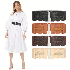 Vintage Braided Wide Elastic Waistband Belt for Women