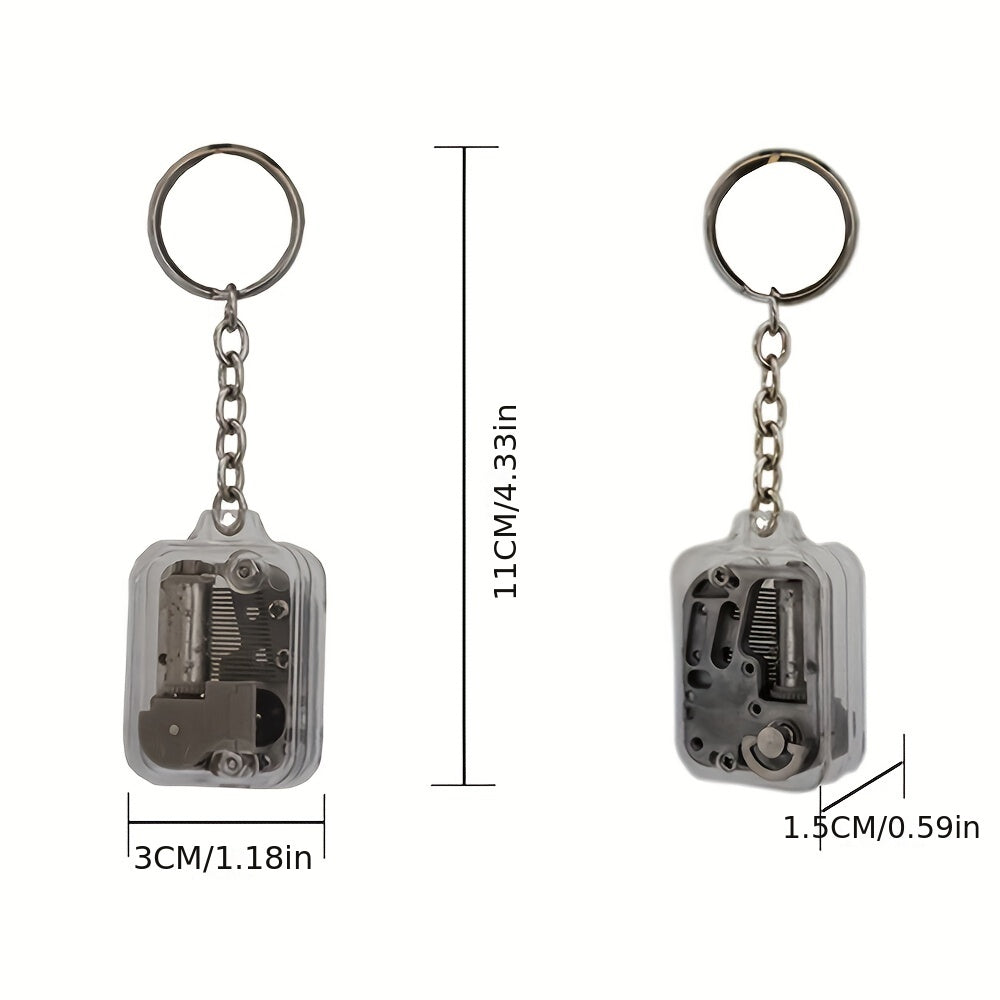 Mini Music Box Keyring Acrylic Travel Key Ring Purse Backpack Charm Gift