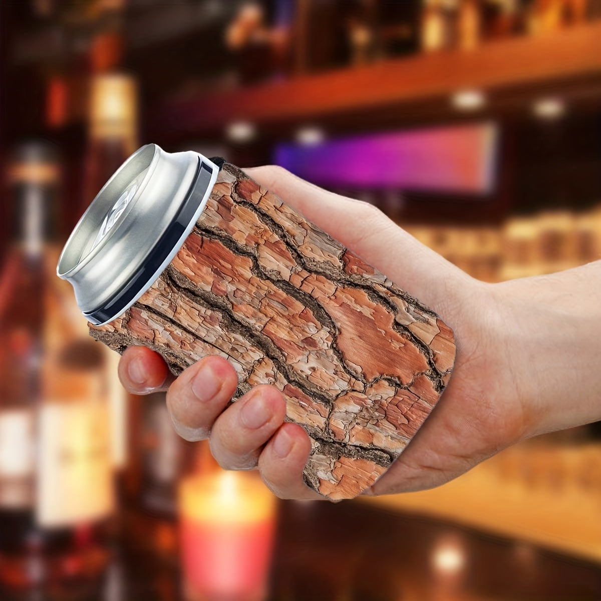 Tree Bark Texture Print Neoprene Can Cooler Lid Insulated 12oz Standard Can