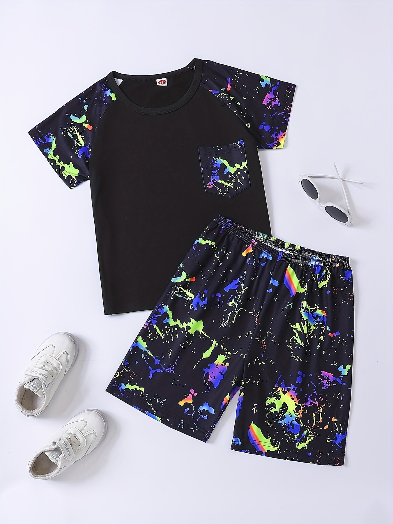 Boys Tie Dye T shirt Matching Shorts Kids Clothes Summer