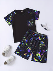 Boys Tie Dye T shirt Matching Shorts Kids Clothes Summer