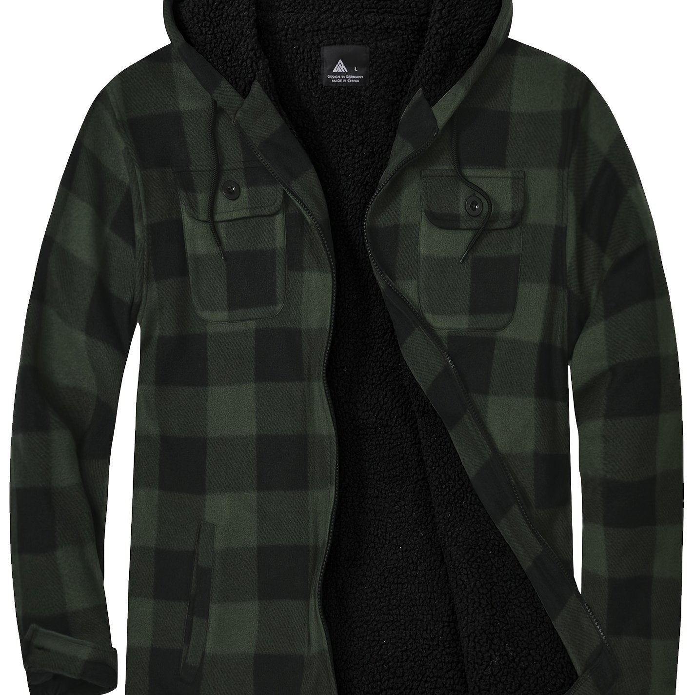 Men's Plaid Fleece Zip Hooded Jacket Outdoor Fall Winter