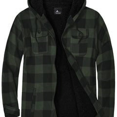 Men's Plaid Fleece Zip Hooded Jacket Outdoor Fall Winter