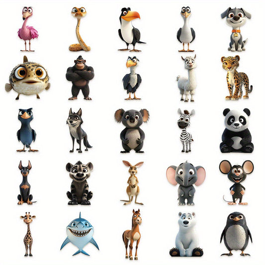 50pcs Animal Stickers Vintage Decals for DIY Luggage & Party Doodle Art