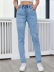 Women's Stretch Drawstring Waistband Slim Fit Denim Pants