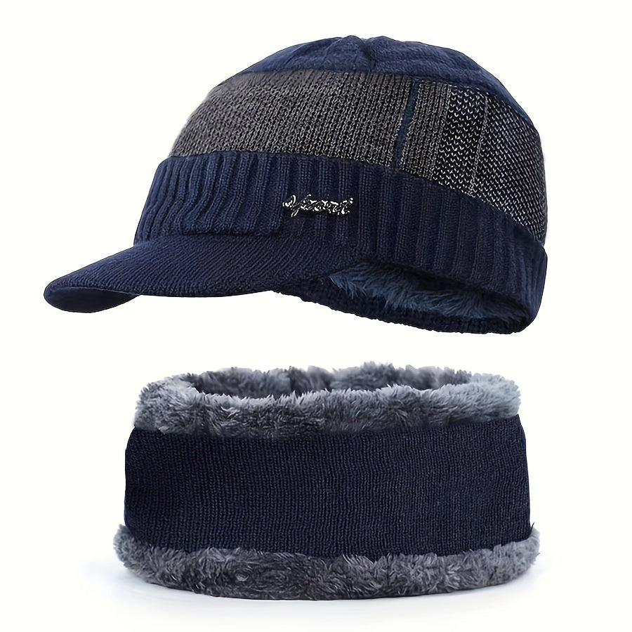 Winter Knit Cap & Scarf Set Warm Knitted Hat For Men And Women