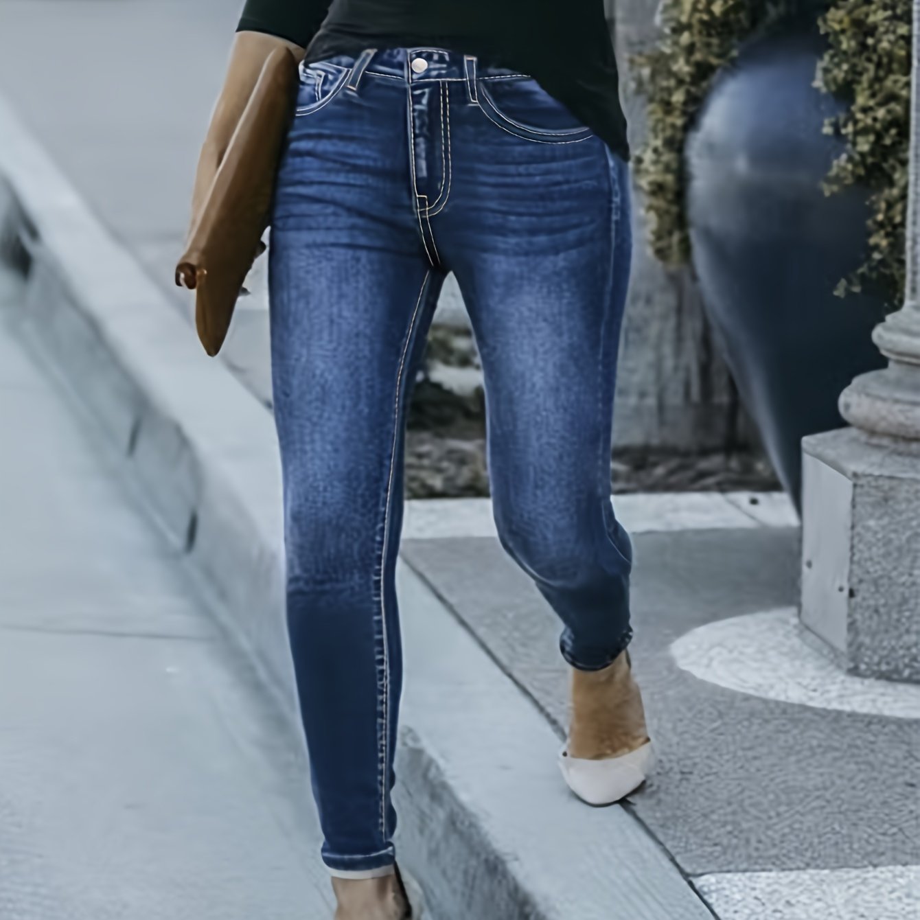 Plus Size Button Fly High Stretch Skinny Jeans