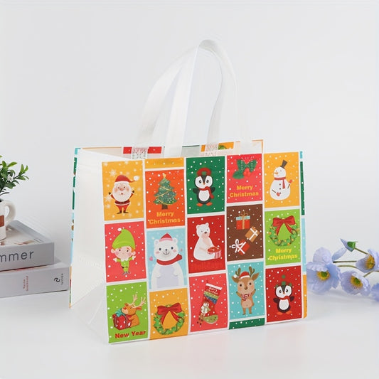 6pcs Printed Christmas Gift Bags Non woven Christmas Tote Bags With Handles