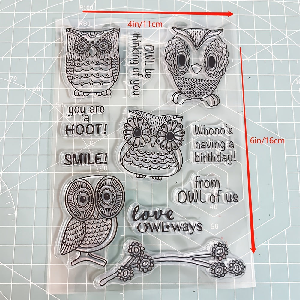 Transparent Silicone Stamp Owl Pattern for Greeting Cards, Notebook Decoration