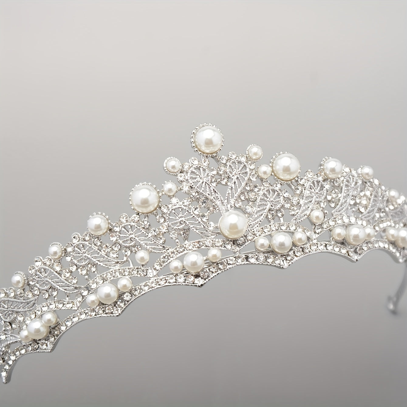 Baroque Bridal Tiara Rhinestone Faux Pearl Crown Headdress