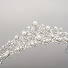 Baroque Bridal Tiara Rhinestone Faux Pearl Crown Headdress