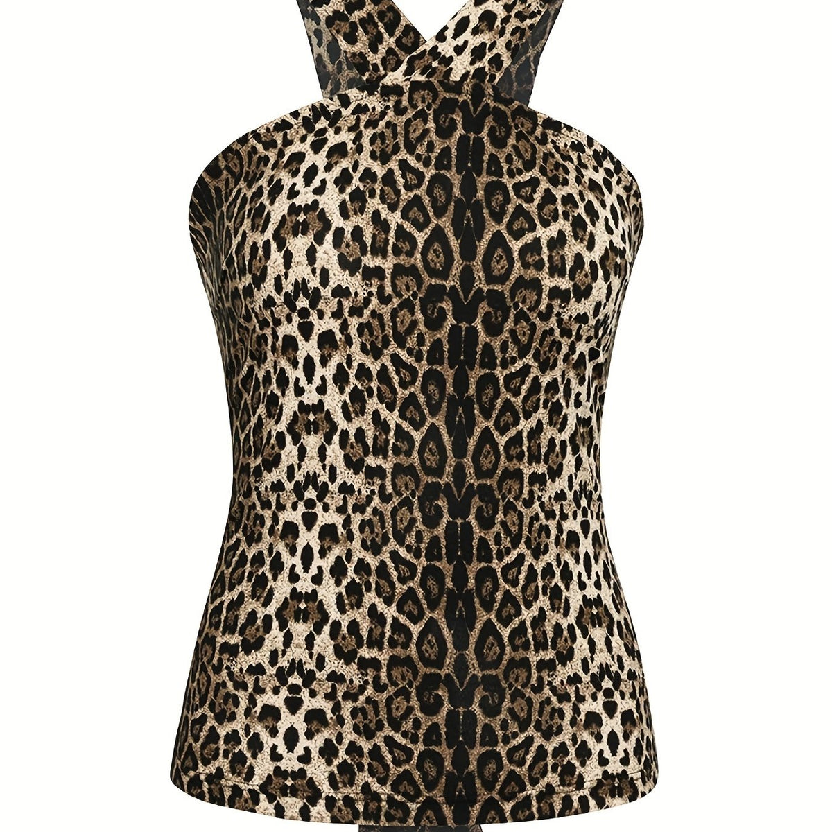 Leopard Print Halter Top Sexy Back Tie Halter Top For Summer